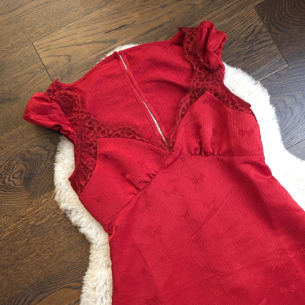 Free People Foolish Heart Bow-Pattern Lace Red Midi Dress - Picture 5 of 13